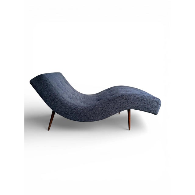 Mid-Century Modern Attributed to Adrian Pearsall Wave Chaise Lounge Chair – Mid Century Modern Blue Bouclé For Sale - Image 3 of 16