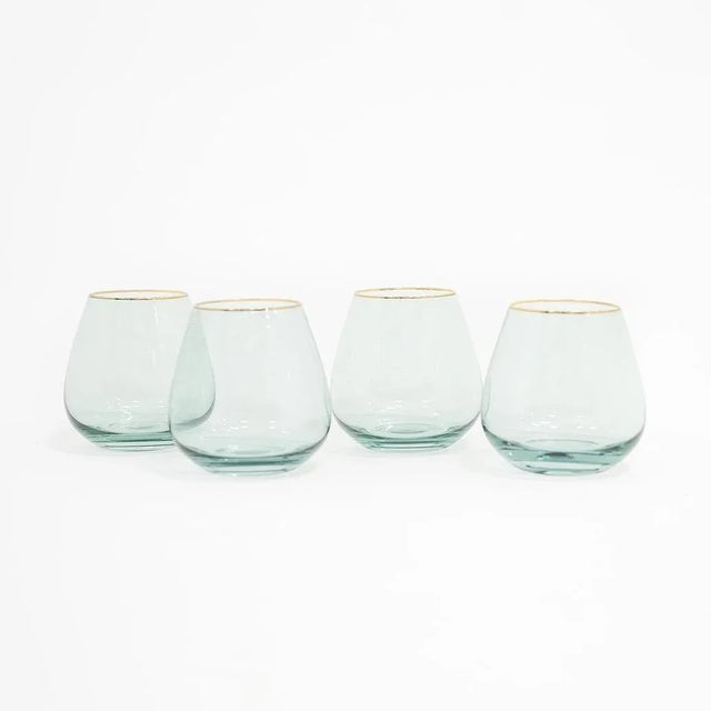 Siren Beverageware Sage + Gold Short Stemless Glass - Set of 4 | Chairish