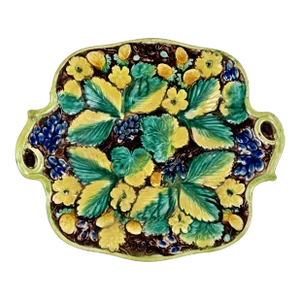 Samuel Alcock & Co Majolica Strawberry & Grape Cluster Dessert Tray, Circa 1850