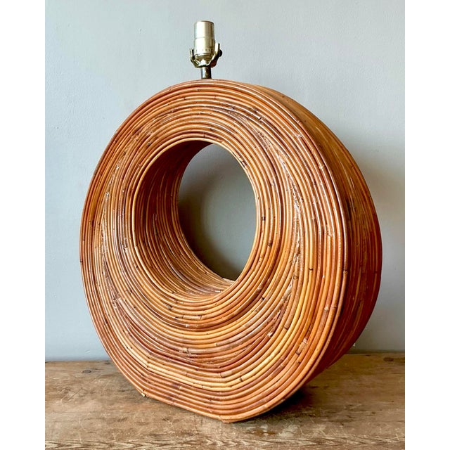 Late 20th Century Vintage Boho Monumental Pencil Reed Circle Lamp For Sale - Image 5 of 12