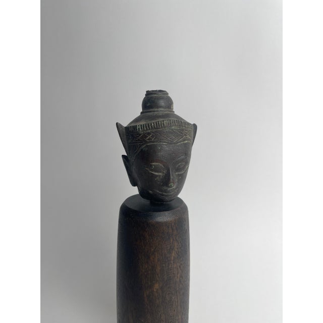 Asian Antique 18th Century Ayutthaya Bronze Thai Buddha Head For Sale - Image 3 of 7