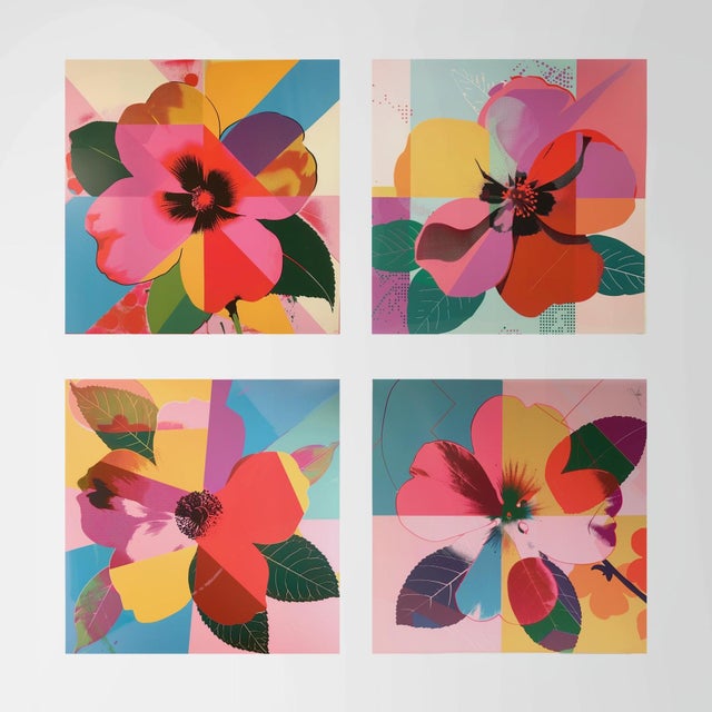 Paper Set of 4 Botanical Photograph Prints — Pop Art Flowers No. 1, Unframed For Sale - Image 7 of 7