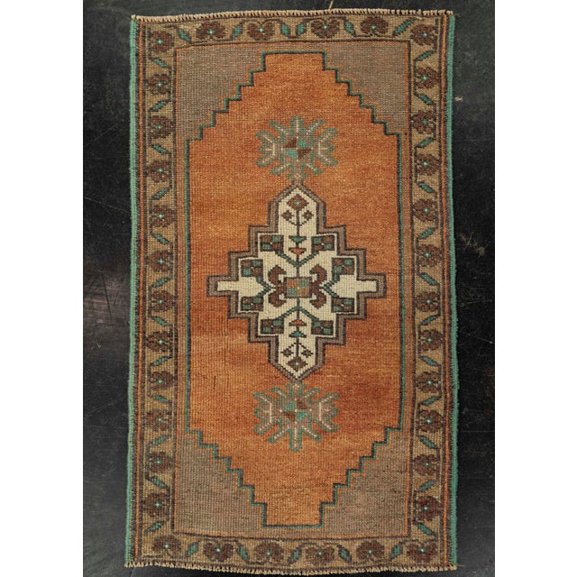 Terra Cotta Turkish Mini Rug Oriental Hand Knotted Vintage Rug 1'9" x 3' #21167 For Sale - Image 8 of 8