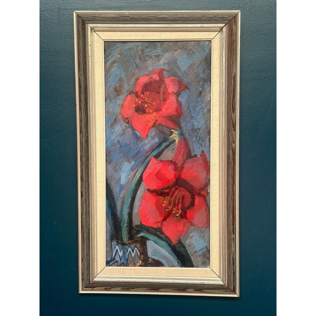 Bertil Wahlberg, Red Flowers, 1950s, Oil on Canvas, Framed For Sale - Image 16 of 18