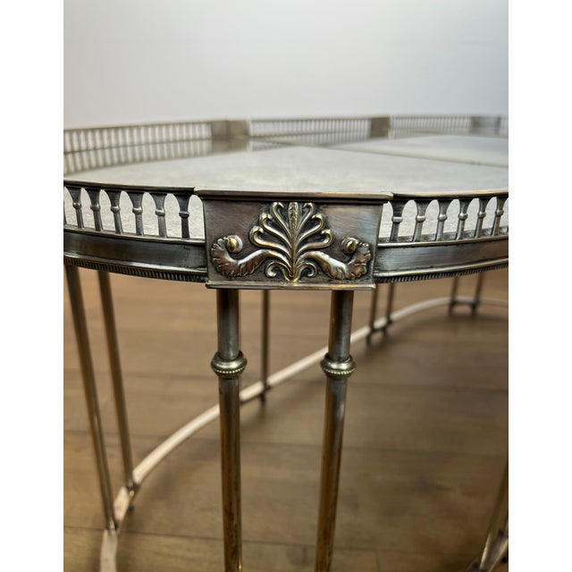 Brass Neoclassical style coffee table in silver metal with antique mirror top For Sale - Image 8 of 12