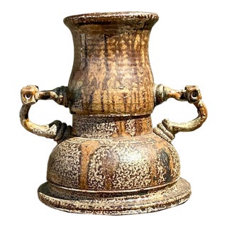Vintage Original 2 Handle Studio Pottery Vase For Sale