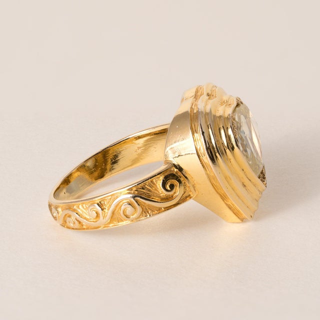 Modern Vintage 18k Yg 1.50ct Modified Heart Diamond Bezel Ring, Size 6.25 For Sale - Image 3 of 4