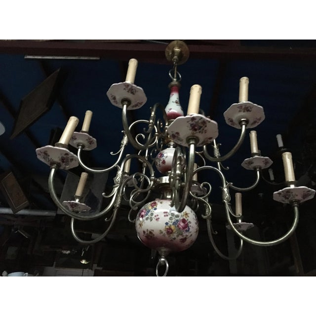 Large 12-Light Ceramic Chandelier, 1950s For Sale - Image 16 of 18