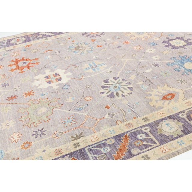 Modern Modern Oushak Style Hand-Knotted Wool Rug - Soft Lavender & Pastel Floral Motif For Sale - Image 3 of 10