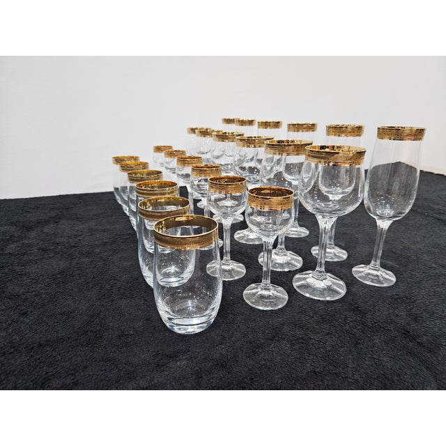 Vintage Gold Crystal Glasses, Set of 24 For Sale - Image 11 of 13