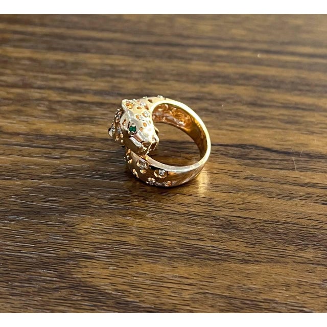 Early 21st Century Leopard Jaguar Panther Lion Diamond Emerald 14k Rose Gold Statement Animal Ring, Size 7 For Sale - Image 5 of 14