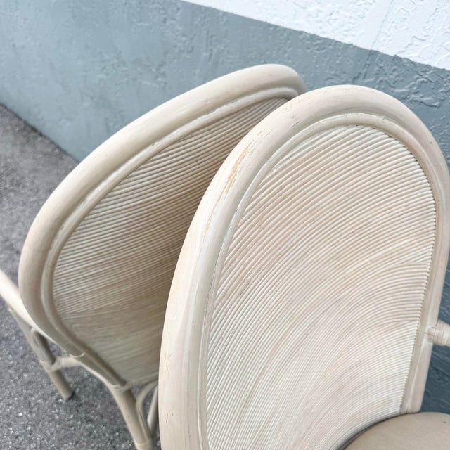 Boho Chic Wavy Pencil Reed and Rattan Dining Arm Chairs - Set of 4 For Sale In West Palm - Image 6 of 10