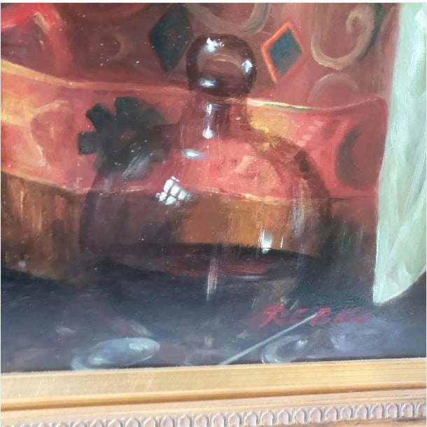 Large 40"x50" Late 19th Century Oil on Canvas Still Life, Ornate Frame, Signed For Sale - Image 6 of 11