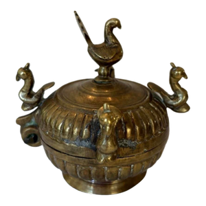 Vintage Indian Cast Bronze Covered Box Peacock Decoration Incense