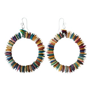 Organic Multi-Color Seeded Hoop Earrings, A Pair For Sale