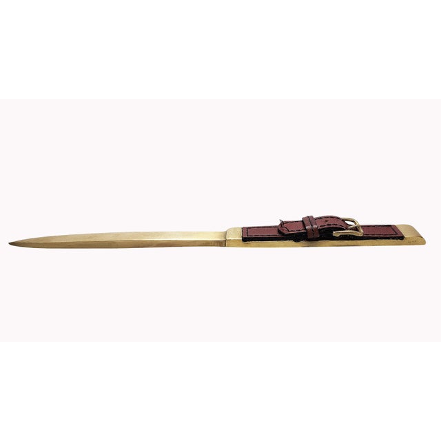 Mid-Century Modern Mid-20h Century Golden Brass and Leather Letter Opener/Knife by the Luxury Design House Hermès Paris, France For Sale - Image 3 of 8