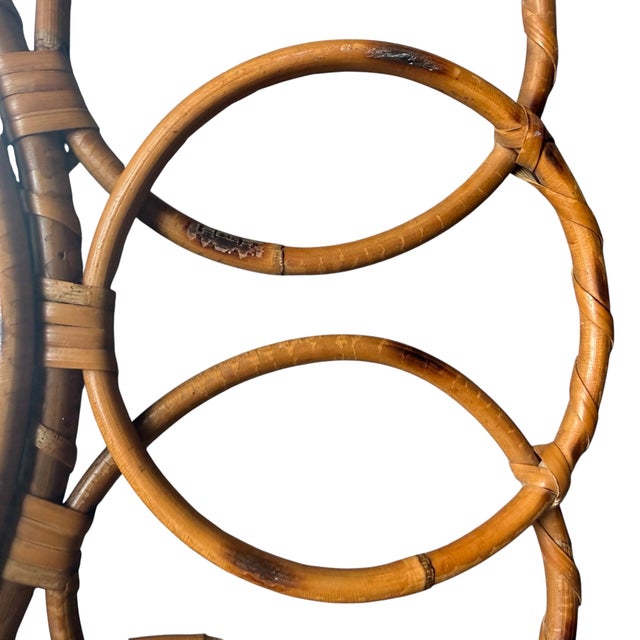 Vintage French Round Rattan Mirror, 1950s For Sale - Image 6 of 9