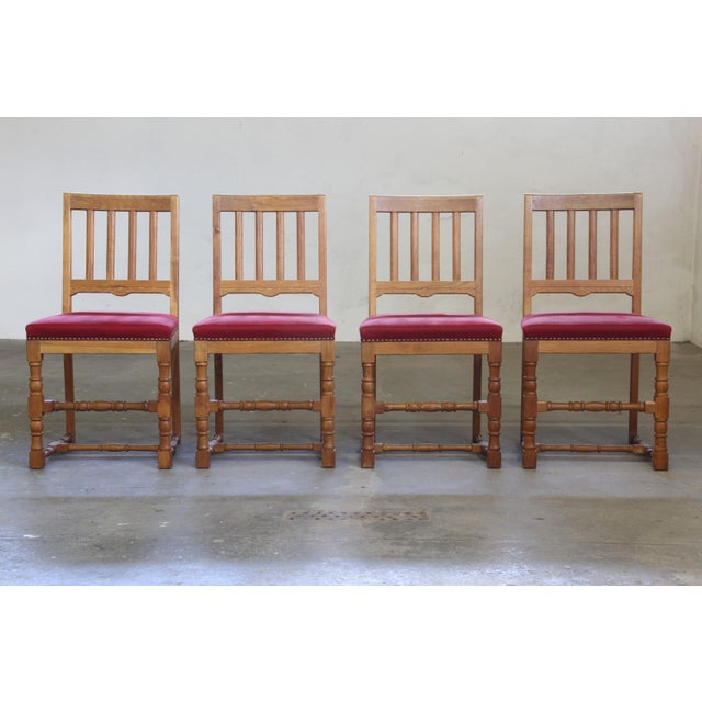 1950s Vintage Danish Baroque Style Oak Farmhouse Chairs, 1940s, Set of 4 For Sale - Image 5 of 18