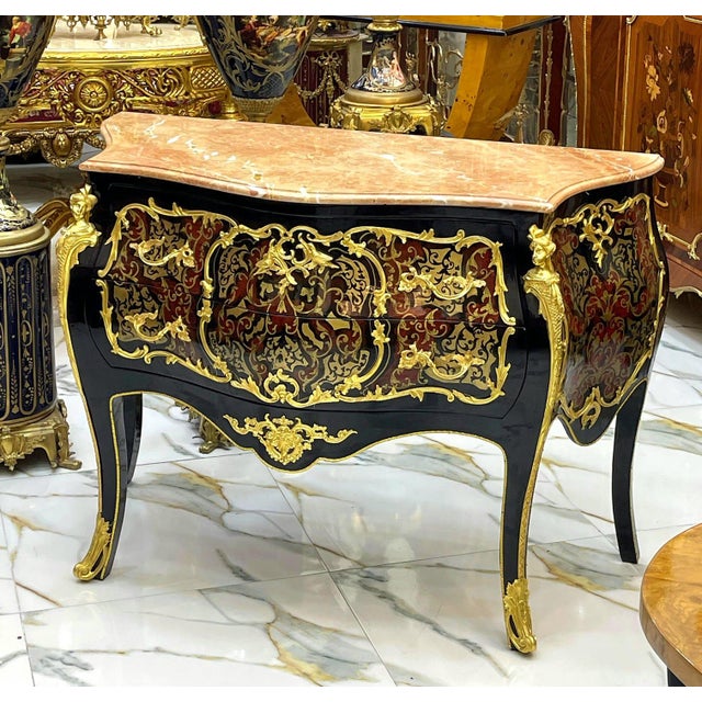 French Louis XV Style Commode – Marble Top Dresser With Gold Details, 2 Drawer French Chest For Sale - Image 4 of 6