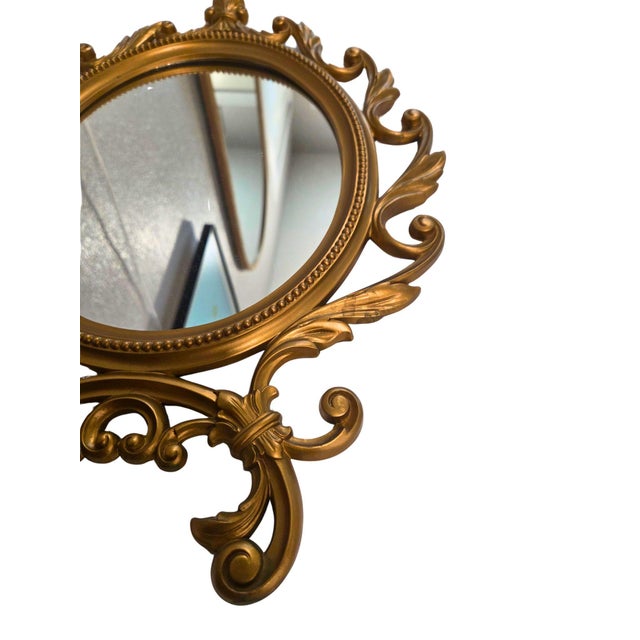 Mid 20th Century Vintage Syroco Hollywood Regency Gold Wall Mirror, Ornate Baroque Rococo Style Accent For Sale - Image 5 of 9