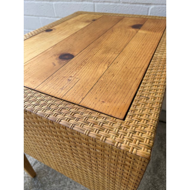 Wood Coastal Milling Road Woven Rattan Pine Side Table For Sale - Image 7 of 9