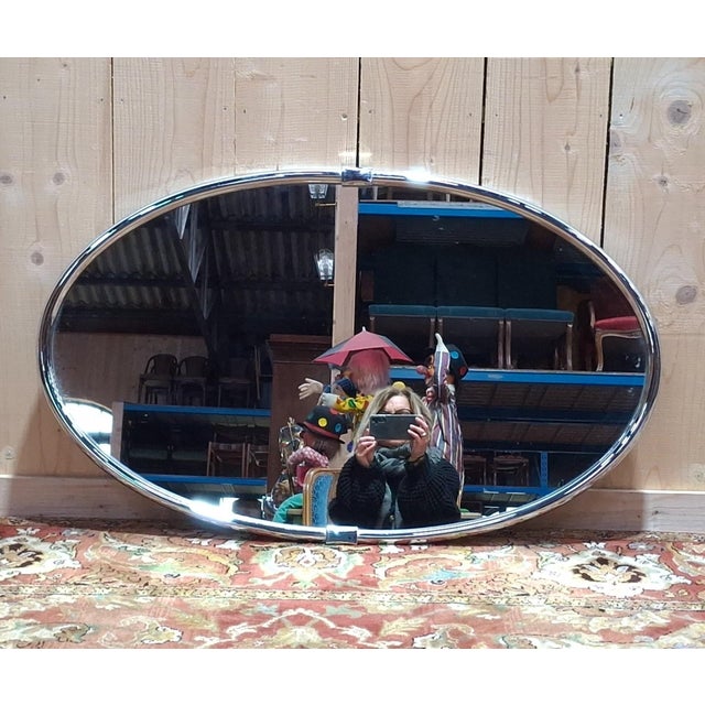 Metal Large Vintage Art Deco Mirror in Chrome, 1920s For Sale - Image 7 of 7