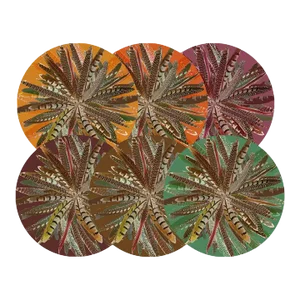 Nicolette Mayer Pheasant Feathers 16" Round Pebble Placemats in Fall Colors, Set of 6