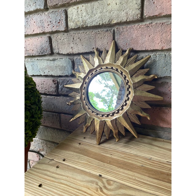 Vintage Mid Century Modern Gilded 12.5" Sunburst Wall Accent Mirror For Sale - Image 14 of 17