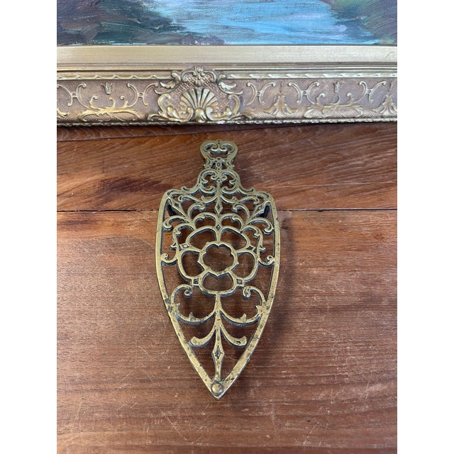 Metal Brass Toned Cast Trivet With Ornate Victorian Design. For Sale - Image 7 of 8