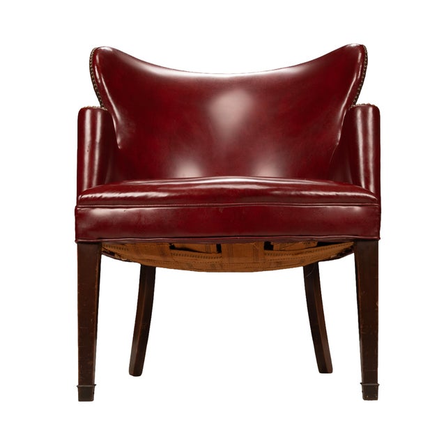 1950s Burgundy Red Vinyl Wingback Studded Library Club Chair For Sale In Tampa - Image 6 of 13