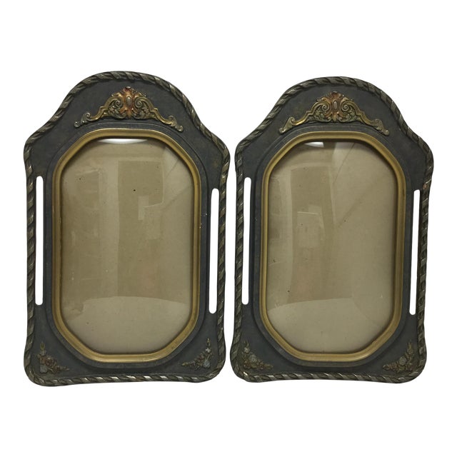 1800s French Antique Wood Picture Frames With Curved Glass a Pair