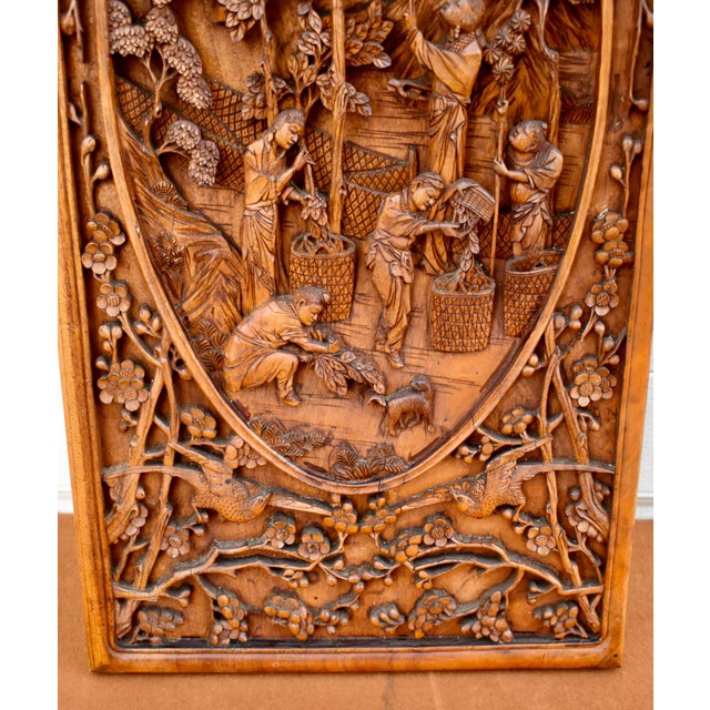 Vintage Wood Wall Plaque Chinese Hand Carved Panel High Relief Figural Asian 3d For Sale - Image 9 of 16