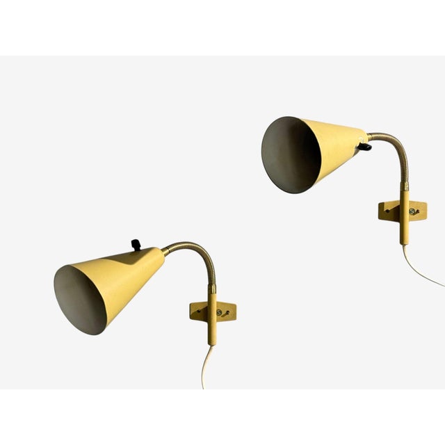 1950s Ajh, Adjustable Wall Sconces, Lacquered Metal, Brass, Sweden - a Pair For Sale - Image 4 of 10