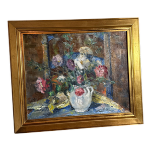 Vintage 1950s Floral Oil Painting by Listed Artist Jean Spencer