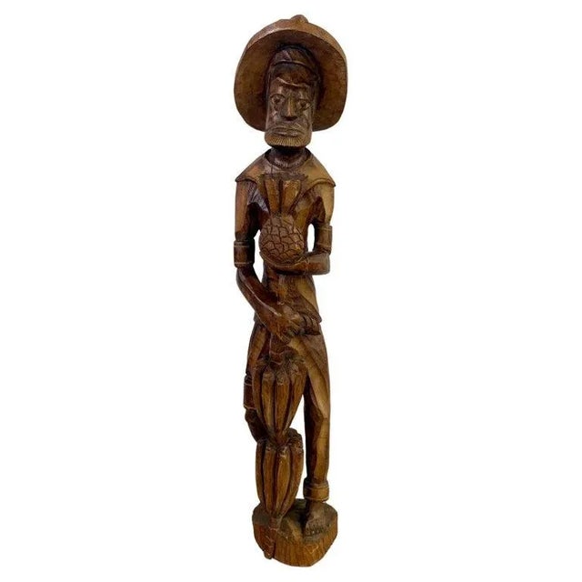 Folk Art Wood Sculpture of a Caribbean Man Holding a Pineapple For Sale - Image 12 of 12