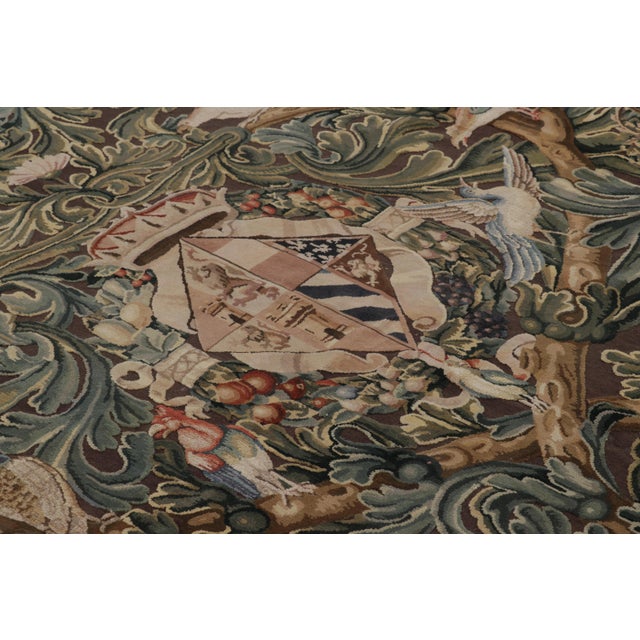 Textile Rug & Kilim’s Armorial Tudor Style Rug in Black, With Beige, Blue and Gold Tones For Sale - Image 7 of 9