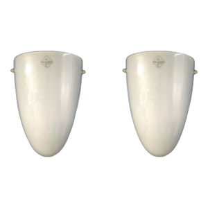 1960s Milky White Shield Sconces by Barovier E Toso, a Pair