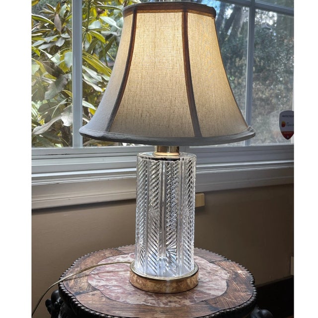 Vintage Waterford Sheila Crystal Table Lamp | 20" Tall | Polished Brass Base For Sale - Image 10 of 11