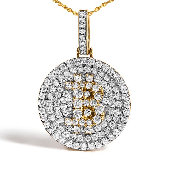 Contemporary 10K Yellow Gold 2-1/3 Cttw Diamond Bitcoin Letter B Pendant Necklace For Sale - Image 3 of 4