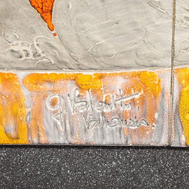 Modernist Ceramic Tile Wall Plaque of Sunflowers Signed Gilbert Valentin For Sale - Image 10 of 18