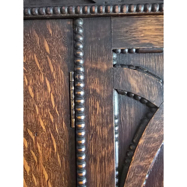 Antique Victorian Gothic Revival Armoire 19th Century, Handcarved Oak For Sale - Image 16 of 17
