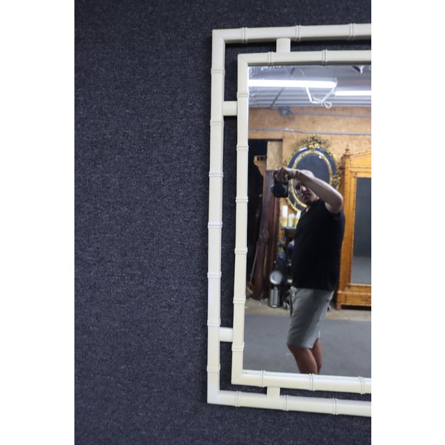 White Drexel Attributed Hollywood Regency Faux Bamboo Wall Mirror For Sale - Image 8 of 10