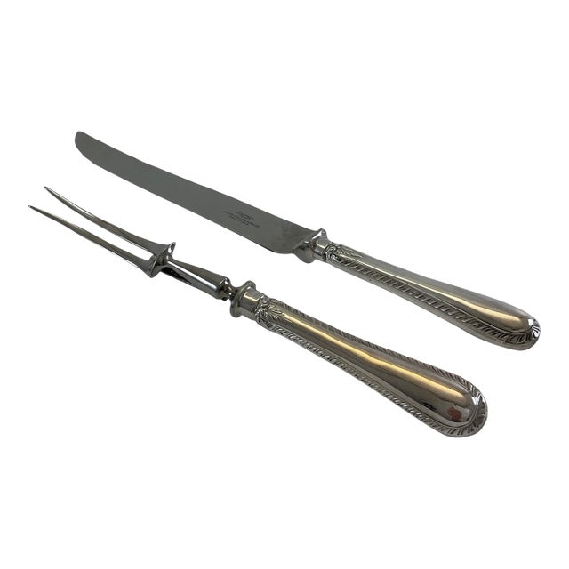 1980s Silver Pair Carving Set, Carving Fork & Carving Knife, Feather Edge. For Sale