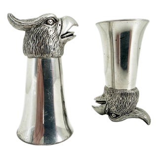 Vintage Pewter Eagle Stirrup Cups 3 Oz - a Pair For Sale