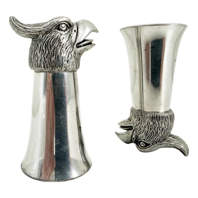 Vintage Pewter Eagle Stirrup Cups 3 Oz - a Pair For Sale