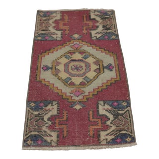 1970s Turkish Bohemian Style Geometric Oushak Doormat Rug For Sale