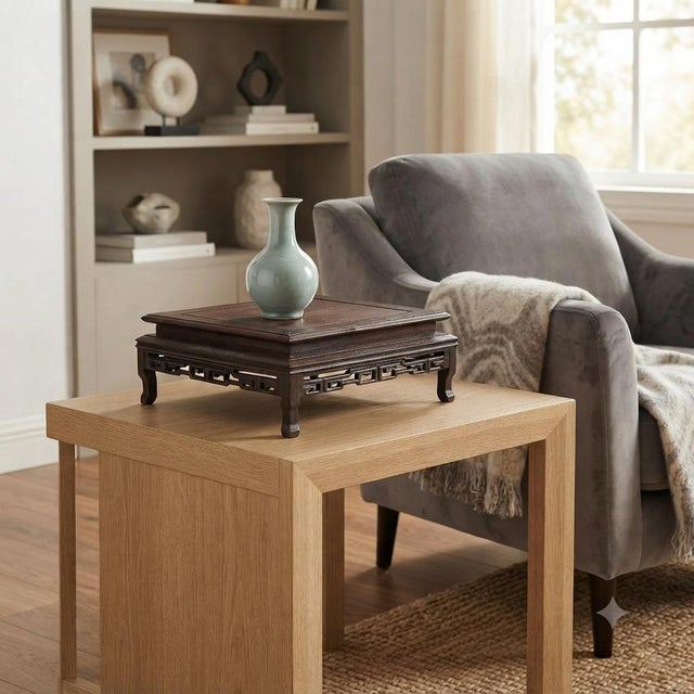 Elevate your cherished collectibles with this exquisite vintage table-top display stand. Crafted from rich, dark brown...