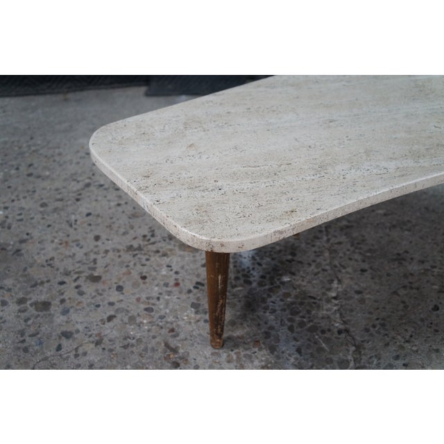 Mid Century Modern Sculptural Travertine Stone Walnut Boomerang Coffee Table MCM For Sale - Image 13 of 15