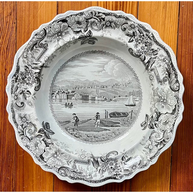 Antique 19th Century English Staffordshire Clews Historical Brown Transferware Soup Plate Picturesque Views Hudson, New York & Hudson River For Sale In New York - Image 6 of 12
