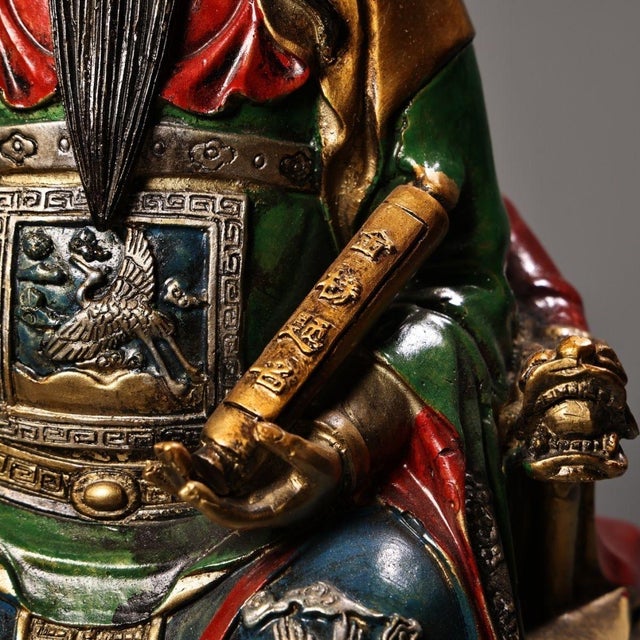 Late 19th Century Polychrome Bronze Wenchang Dijun Statue, Taoist Deity, 3.6kg For Sale - Image 9 of 9